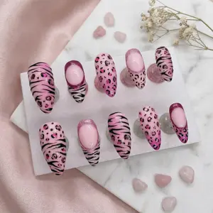 Y2K Press On Nails: Pink Zebra Leopard Print Gyaru Blink Nail Set