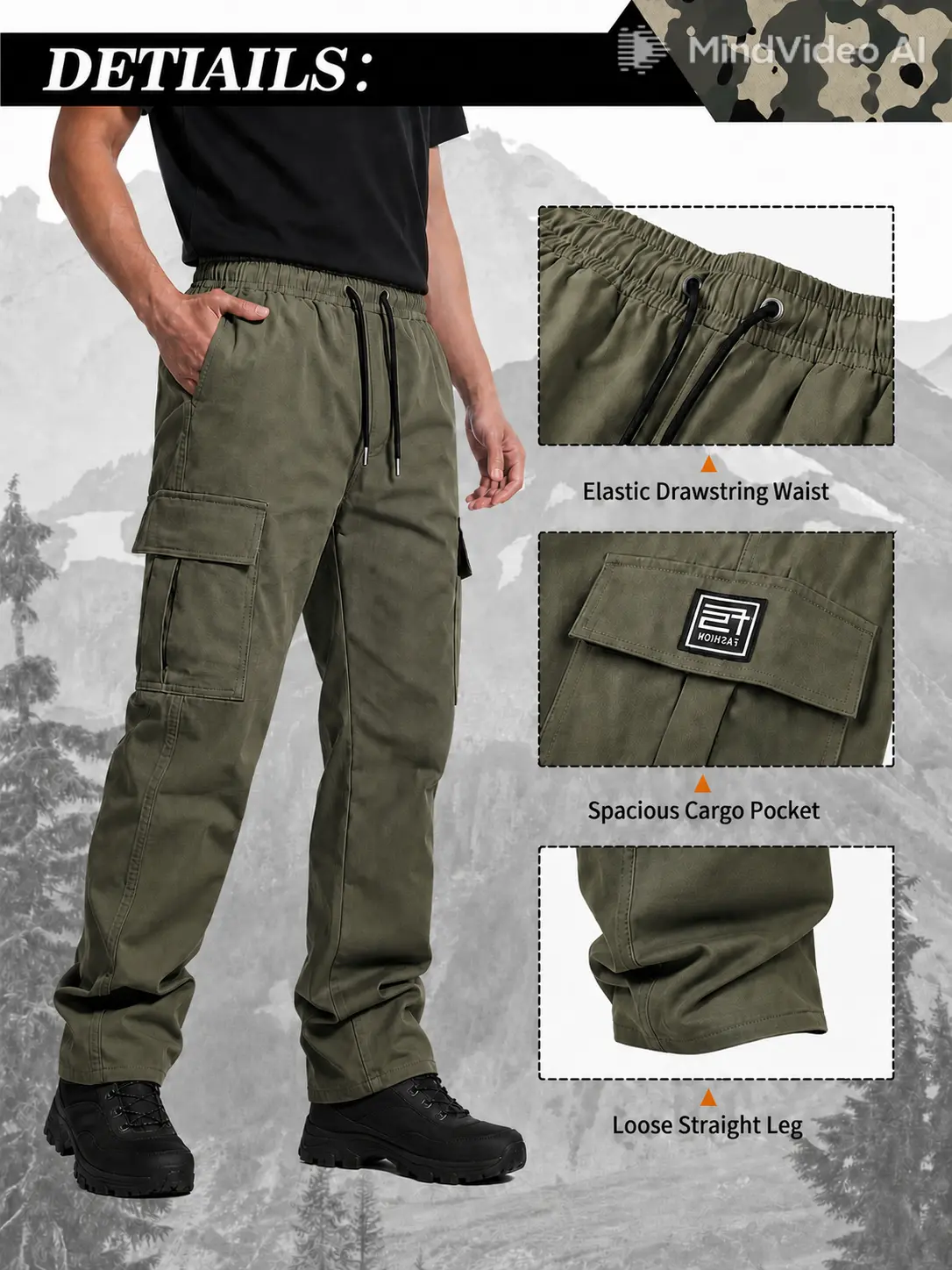 3-pack men’s cargo pants, solid-color work trousers, durable outdoor training pants, available in multiple colors—ideal for outdoor activities, work, hiking, and camping