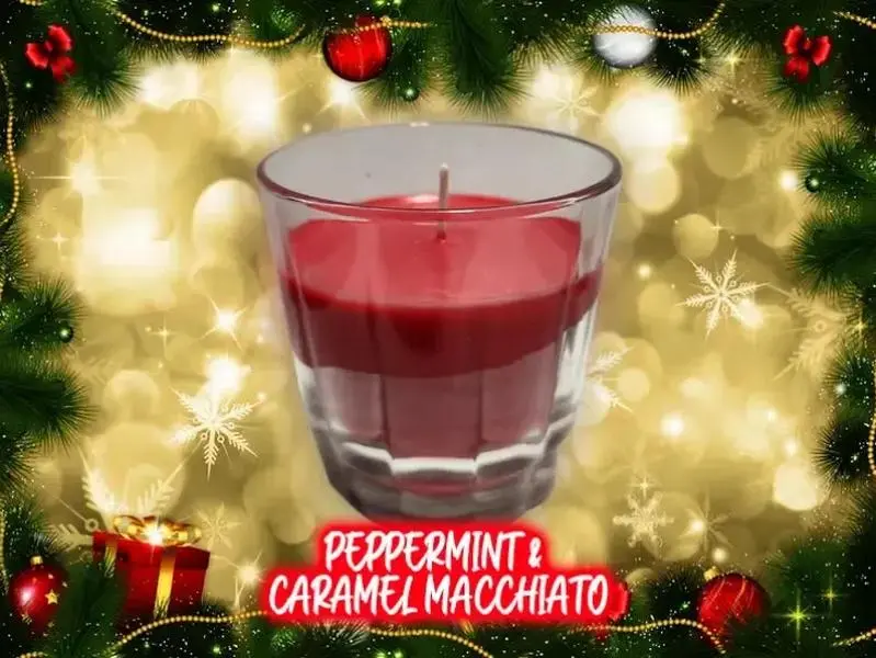Peppermint & Caramel Macchiato Scented Candle in Crystal Glass