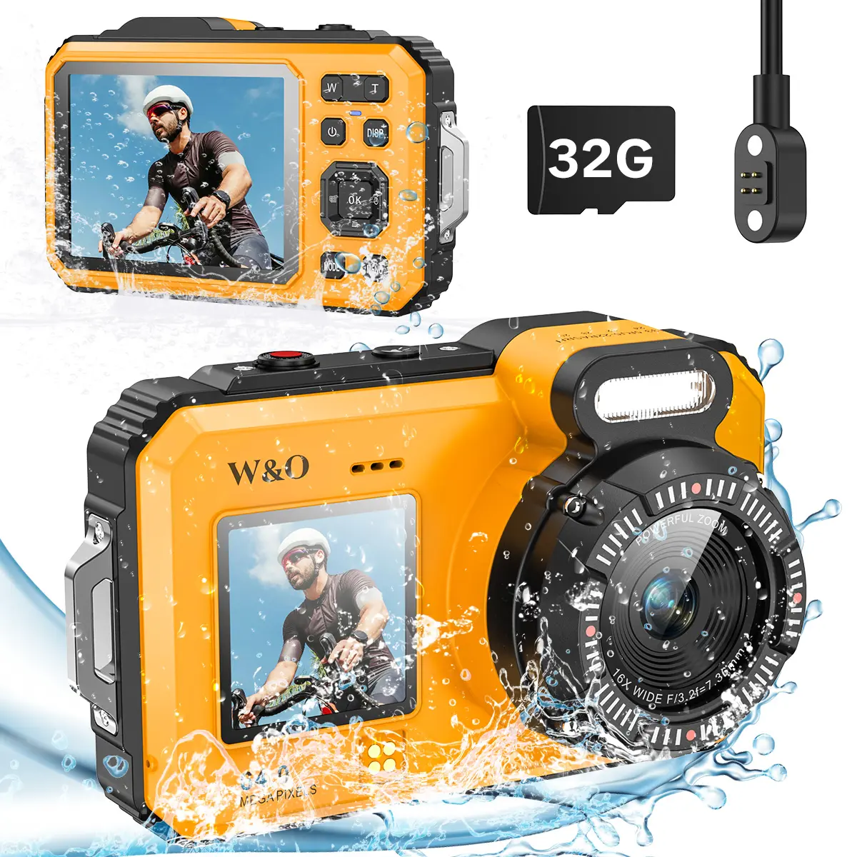 4K Underwater Camera, UHD 64MP Point and Shoot Digital Camera, Autofocus Dual-Screen Selfie Waterproof Camera with 32GB Card, Auto Focus Waterproof 2500mAh Battery, 18X Floatable Digital for Snorkeling