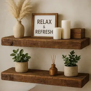 Bathroom Floating Shelves for Wall Mounted Shelf Over Toilet Farmhouse Home Decor Display Shelving Small 16 inch Set of 2, Rustic Brown (008-40BN)