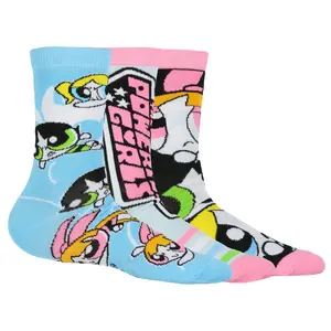 The Powerpuff Girls Socks Women's Blossom Buttercup Bubbles 3-Pack Adult Mid Rise Crew Socks (Fits Shoe Size 4-10)