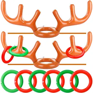 2 Set Inflatable Reindeer Antler Ring Toss Game for Christmas, with 2 Antlers and 8 Rings, Indoor Outdor Game Hats Family Christmas for Teens Adults, Fun Xmas Gifts