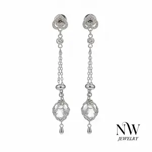 Natural Crystal Earrings Handmade Adjustable Chain with Small Crystal Ball Christmas Gift for Women