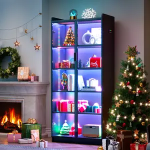 FREDEES Display Cabinet with Glass Doors, 5-Tier Curio Cabinet with Motion Sensor RGB Lights, 65" Tall Glass Display Case with Adjustable Shelves for Collectibles, Figures, Books