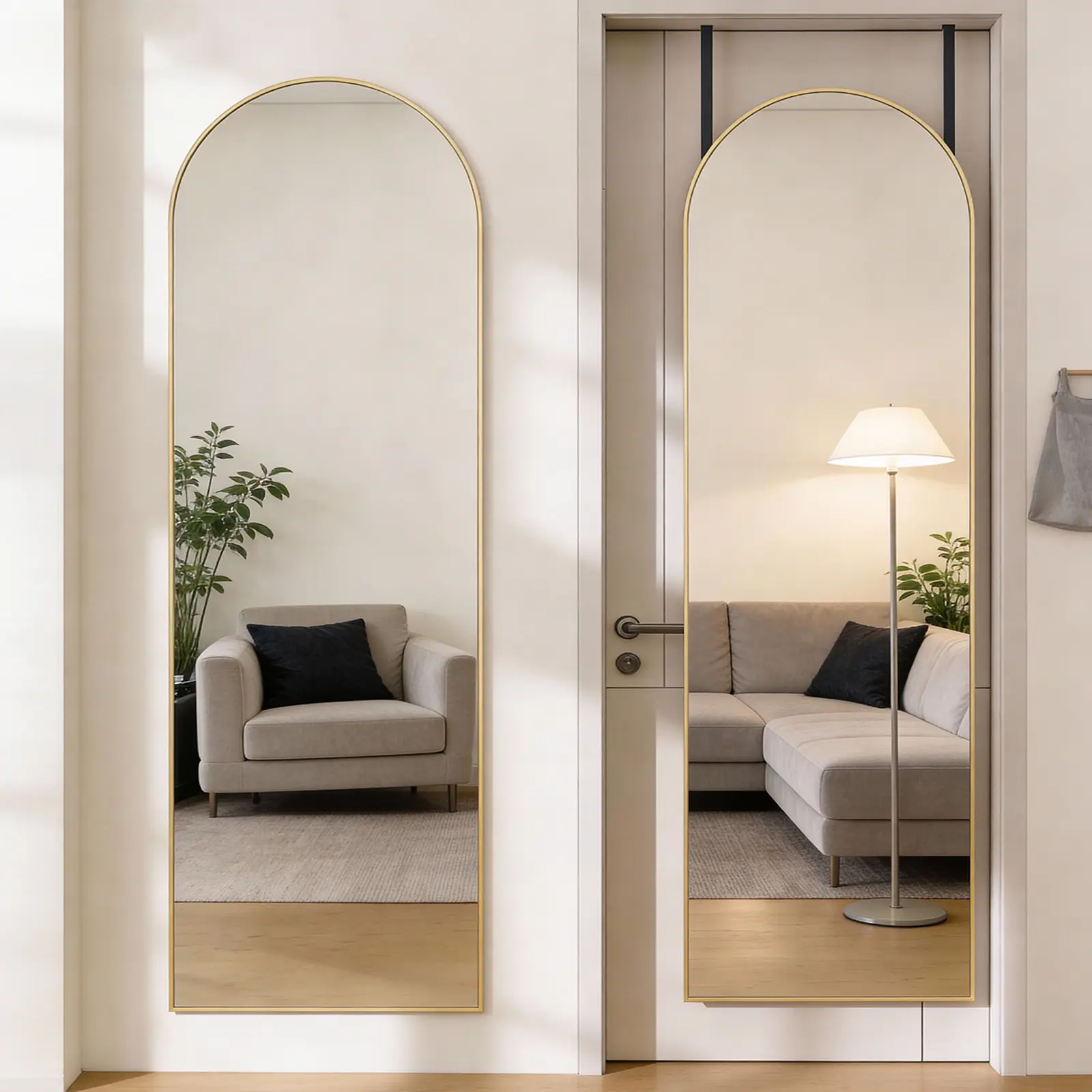Door Hanging Mirror Rectangle Full Body Length, Wall Mounted Aluminum Alloy Frame Dressing Make-up Mirror, Space-Saving for Entryway Bedroom Bathroom Living Room