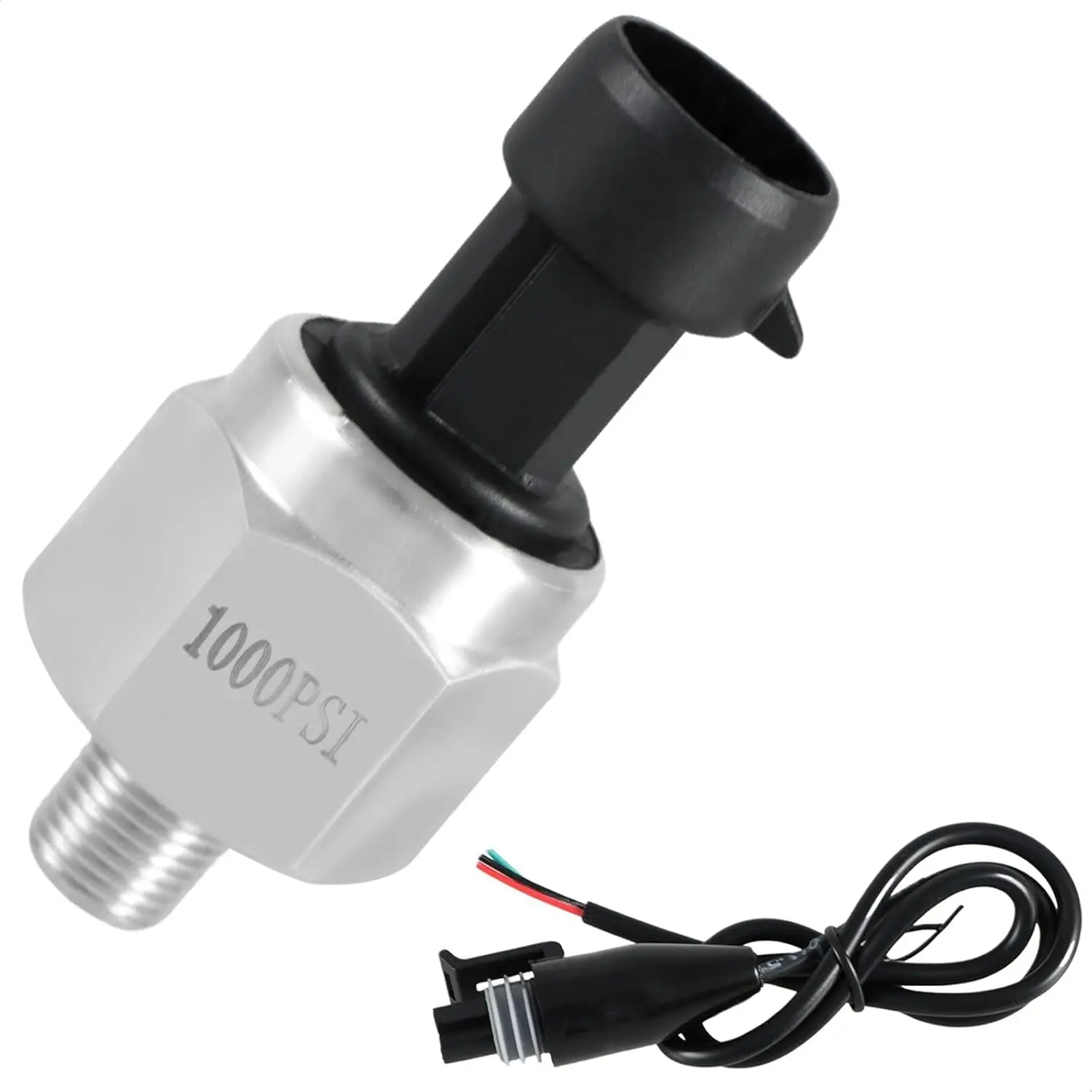 Stainless Steel Pressure Transmitters, 1/8 NPT Thread 1000 PSI Pressure Transducer Sensor with Connector Harness for Oil, Fuel, Water