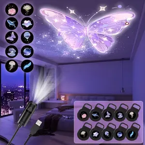 3/6/10pcs USB-Powered LED Projection Light with 360° Rotatable Projector & 7/10 Patterns (Rose, Whale, Butterfly, Cloud, Heart, Planet, Feather) USB-Powered Ceiling/Wall Night Light Suitable for Room, Bedside, Decor