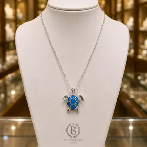 Sterling Silver & Oval Opal Sea Turtle Necklace
