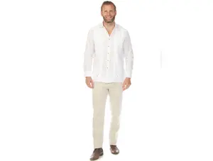 Men's 100% Linen Two-Pocket Wedding Guayabera with Lace Accent