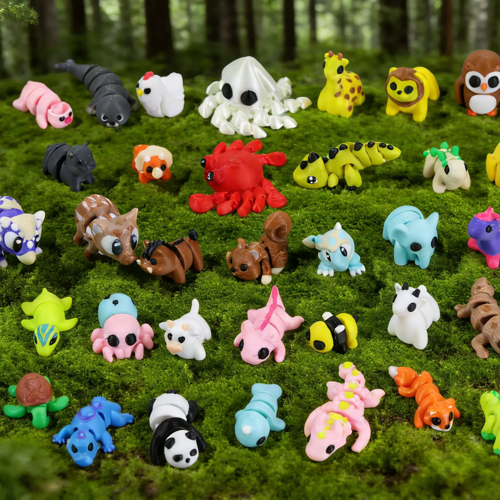 48 Pcs Mini 3D Printed Animal Figurines, Flexible Articulated Fidget Desk Pets, Cute Animal Figures for Party Favors, Classroom Prizes,birthday party favors,Small Gifts