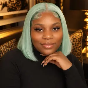 12" Vibrant Mint Green Human Hair Wig - Natural Look, Ideal for Everyday Wear (Human Hair Custom Lace Wig, Fashion Accessory)
