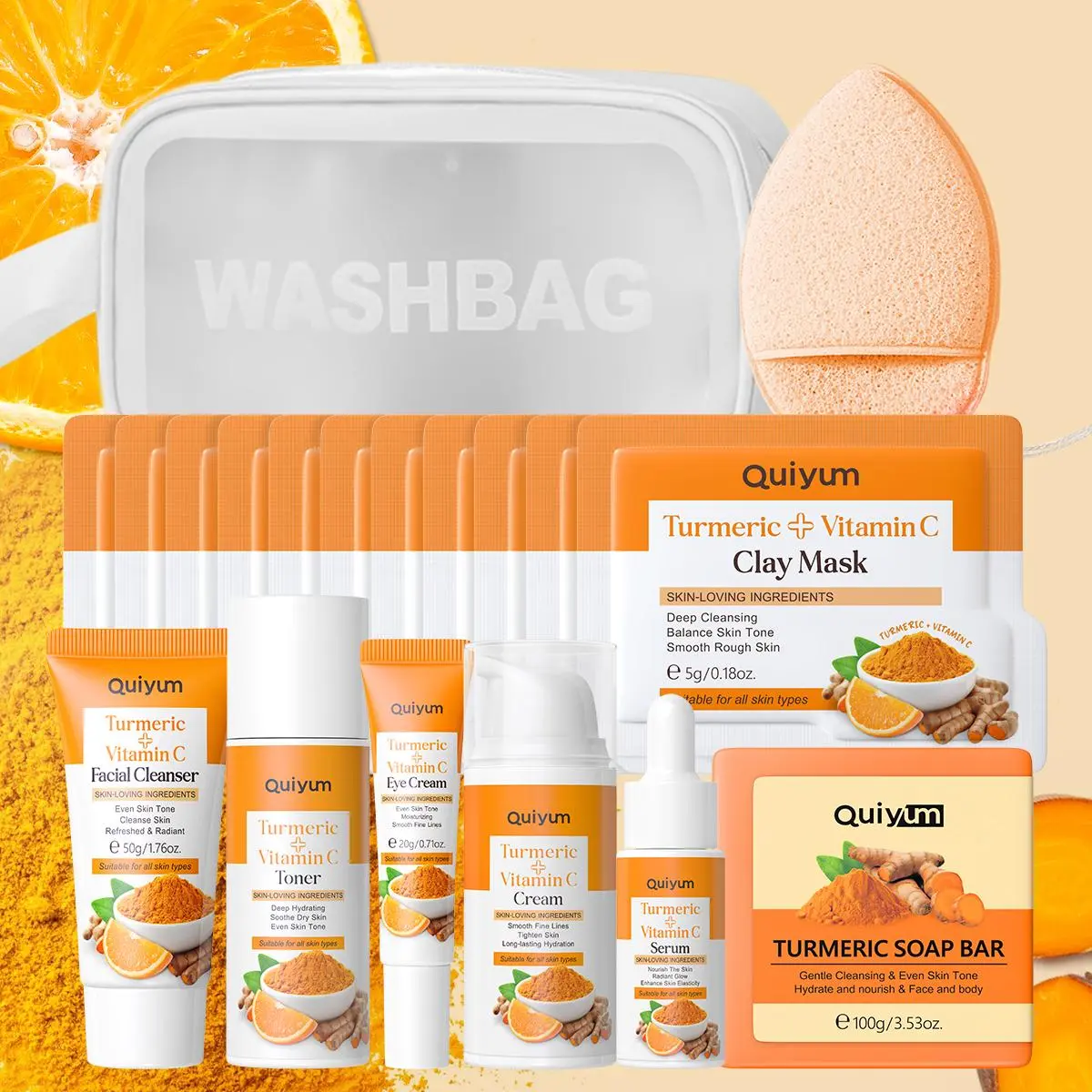 Hydrating Turmeric Skin Care Moisture Set, Hydration Care Set, Facial Cleanser & Toner & Serum & Eye Cream & Face Moisturizer & Soap, Moisturizing Skin Care Set for Women, Glow Set