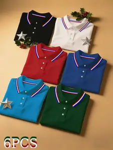 Men's Casual Colorblock Polo Shirts Set of 6, Comfortable Button Collar, Business & Outdoor Sports, Short Sleeve Fitted Tee