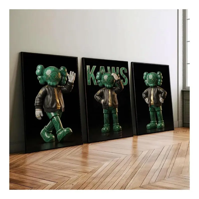 KAWS Graffiti Set of 3 Poster Print Unframed,Hypebeast Wall Art,Sneaker Wall Art,KAWS Figure,Minimalist Art,Bedroom Decore,Green KAWS