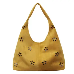 Women's New Bohemian-Style Floral Cutout Suede Hobo Shoulder Bag — Casual Cutout Suede Handbag (Includes Inner Pouch)