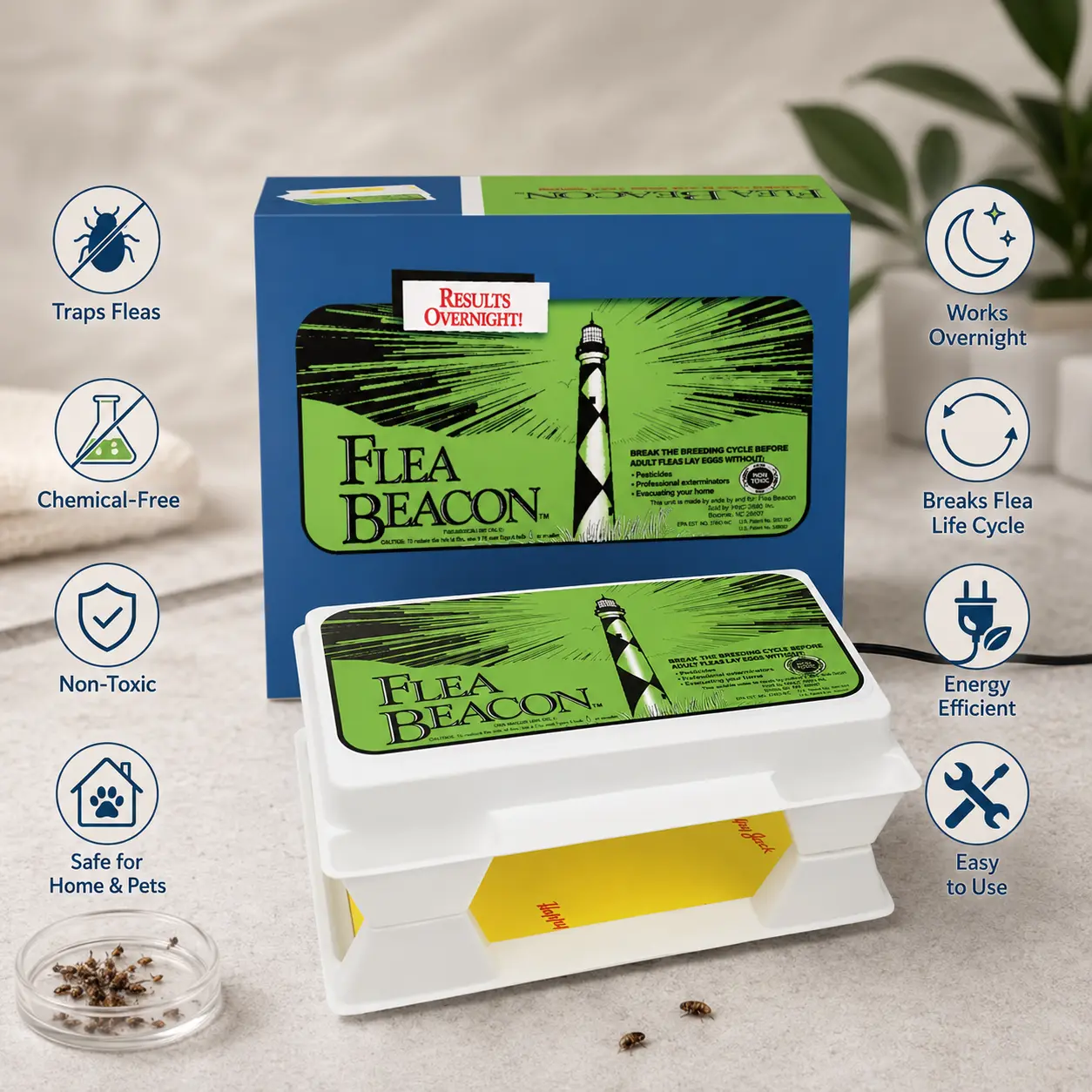 Happy Jack Flea Beacon Indoor Flea Trap - Made in USA, Light-Up Indoor Pest Control, Attracts & Traps Bugs, Breaks Breeding Cycle Before Adults Lay Eggs, Safe, Fast, Clean, German Cockroach Gel Bait Insecticide for Rooms