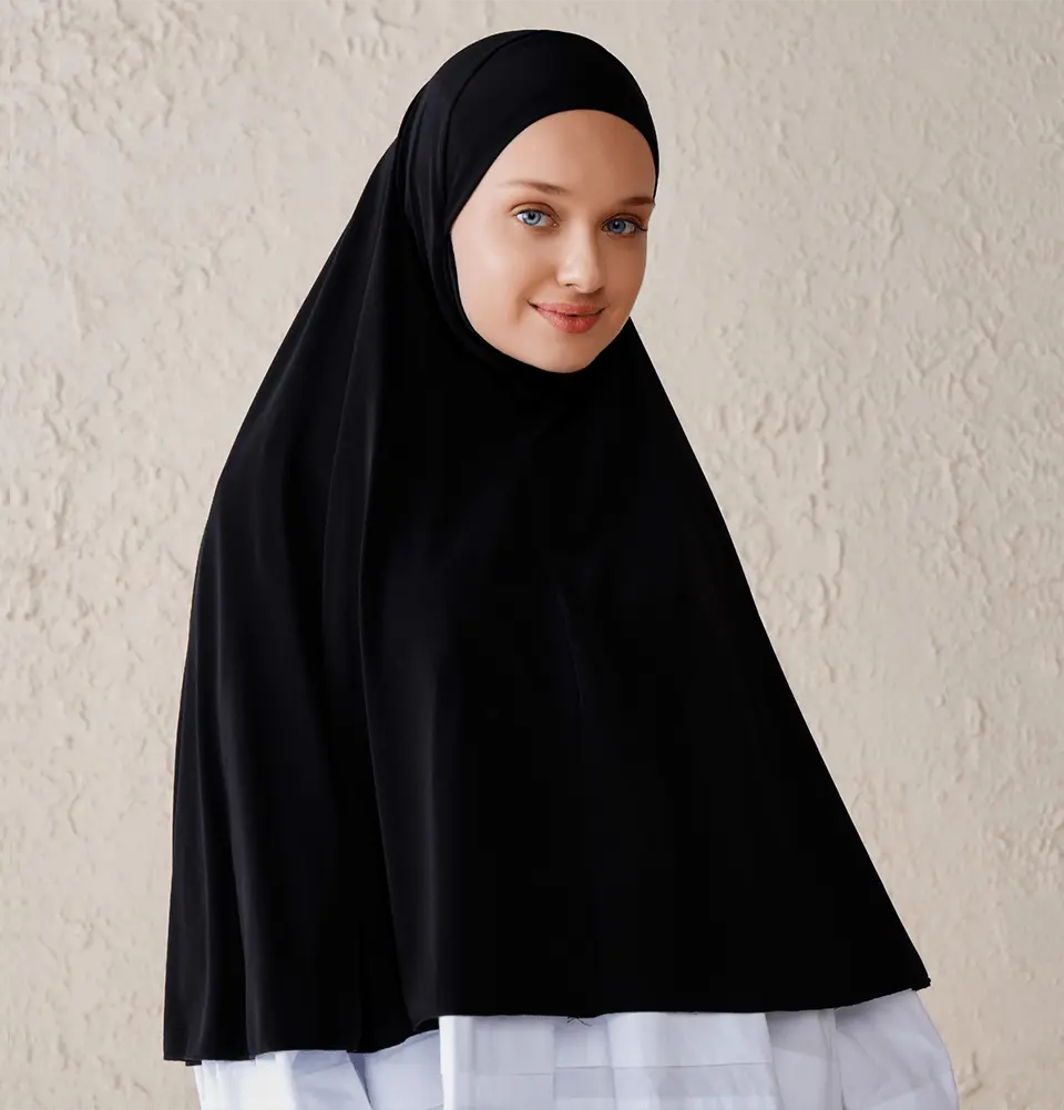 One Piece Instant Long Khimar Hijab - Black
