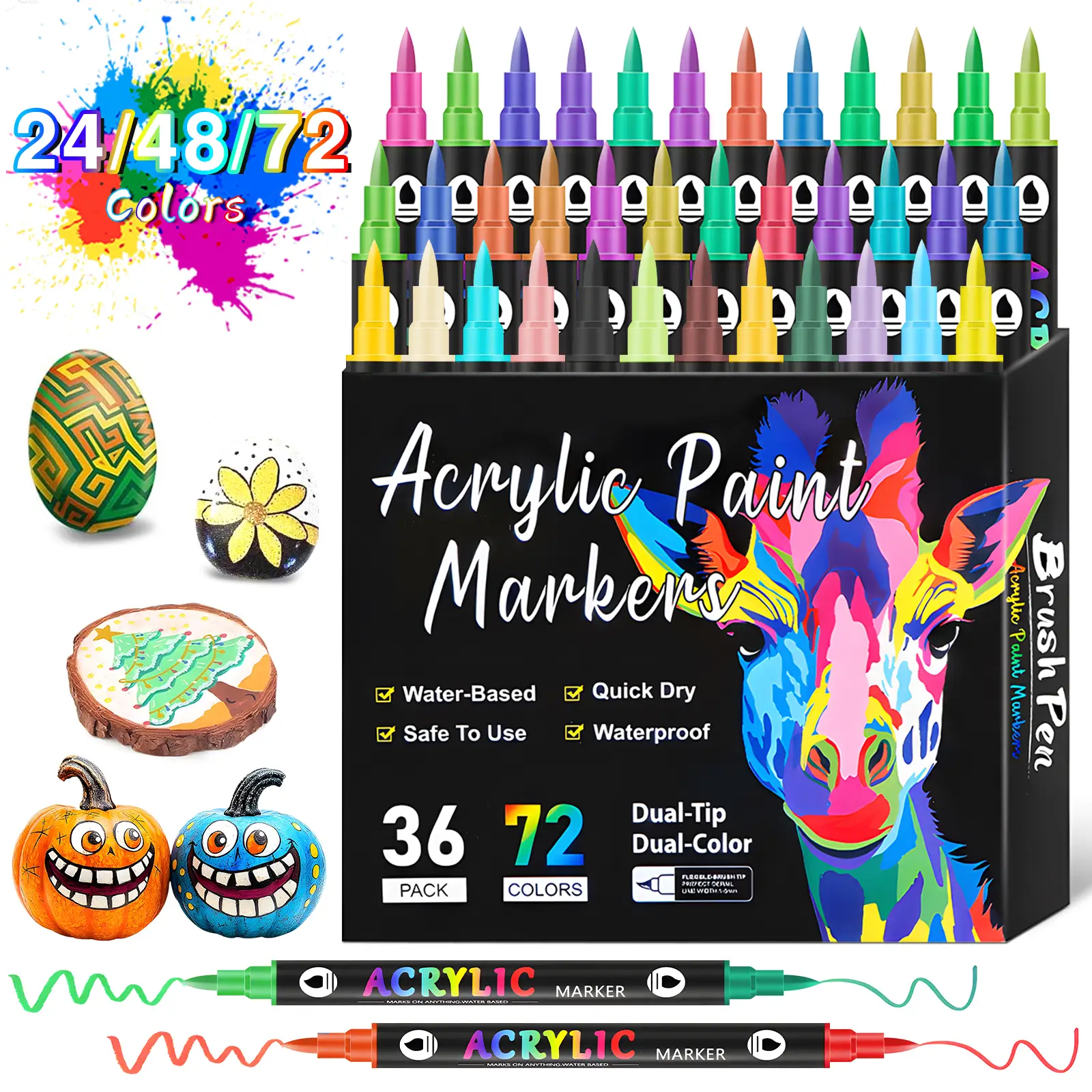 Acrylic Paint Marker Pen, 12/24/36pcs Double Tip Double Color Acrylic Paint Marker Pen, Teacher Must Haves Art Supplies for Rock Painting, Wood, Canva