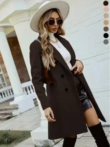 New Korean Style Women's Winter Coat, Slim-Fit Lapel Overcoat, Fashionable Long Sleeve Outerwear, Casual Chic Button Design for Fall & Winter