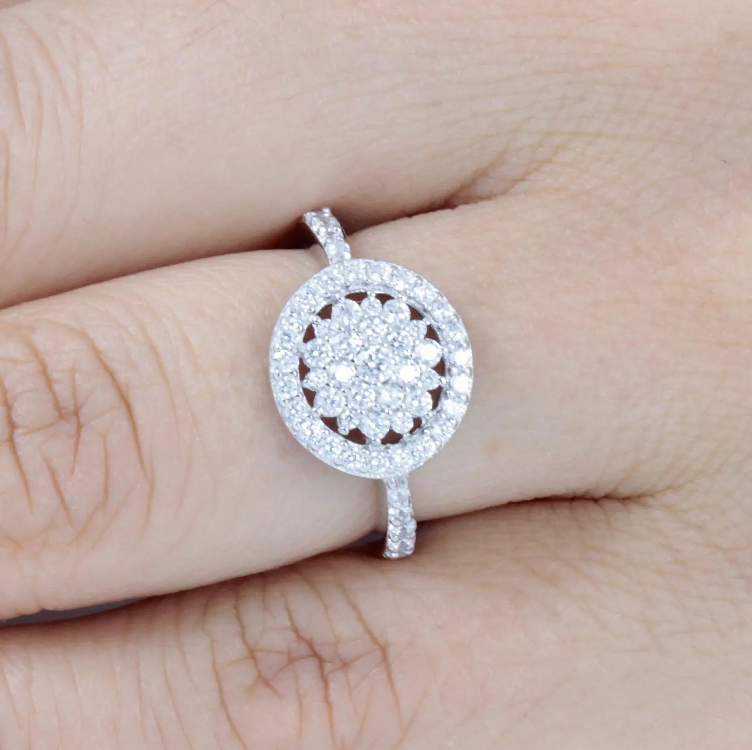 Victorian flower 925 Sterling Silver CZ Zircon Engagement Ring Wedding Band Women Size 3-15 SR3470