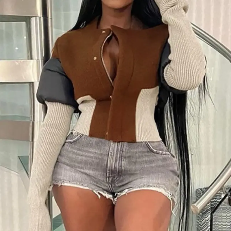 Puffer Jacket - Brown and Beige Colorblock Design for Stylish Wear