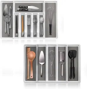 NEW Expandable Silverware Drawer Organizer & Utensil Tray Set, Non-Slip Kitchen Drawer Organizers and Storage, Kitchen Organization for Utensils, Cutlery, Office Supplies, Flatware Storage - White