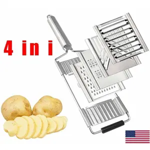 Portable 4-in-1 Stainless Steel Handheld Food Utensils Slicer - Grater, Julienne Shredder, Cutter with 4 Replaceable Blades, Lightweight Mandoline for Potato, Carrot, Veggie Salad, Kitchen Gift