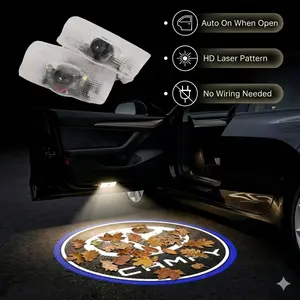 2Pcs Wireless HD Courtesy Step Lights Plug and Play Door LED Logo Projector Fit for Camry Accessories Auto On When Open HD Laser Pattern No Wiring Needed