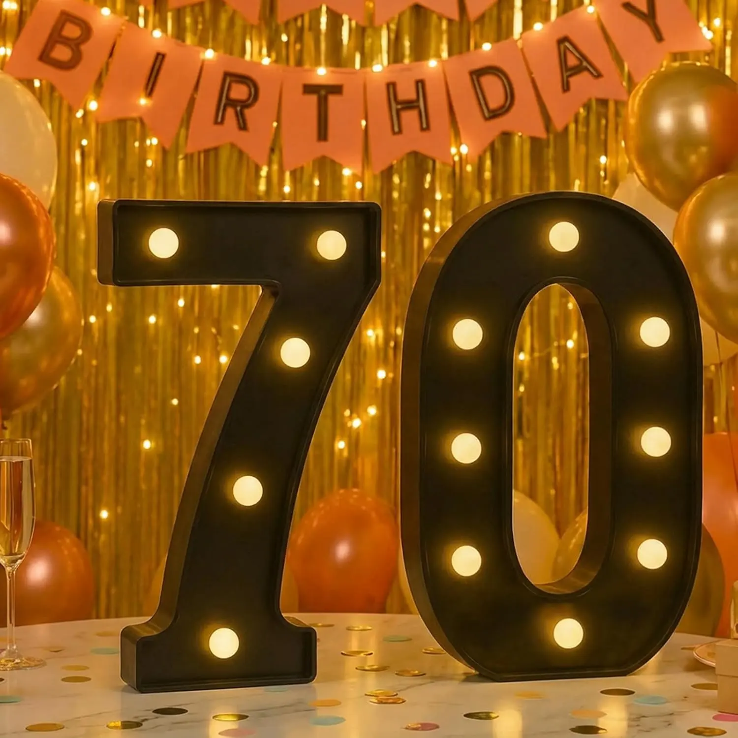 Black 70 LED Light-Up Number for Birthday Party Decorations