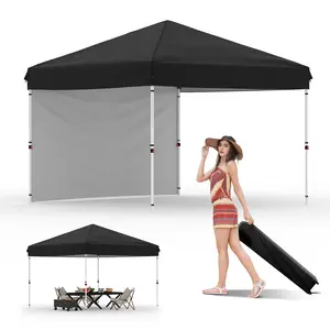 Commercial Grade Pop Up Canopy with Detachable Side Panel, Instant Shelter for Outdoor Events, UV Protection Waterproof Fabric, Adjustable Legs, Roller Tote and Sandbags Included