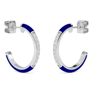 Vida Lab Diamonds Ceramic Chic Blue Hoop Earrings, Sterling