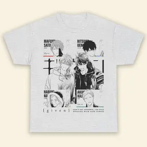 Given Manga Shirt, Given Ritsuka Mafuyu Akihiko Haruki Shounen Ai Boylove Anime Manga Graphic Tee Crewneck Unisex Size Gift For Fan