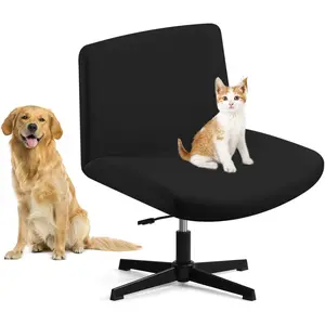 Criss Cross Chair Cover, Waterproof, Stretchable Solid, Suitable for Armless Office Desk Mid Back Wide Seat Computer Task Vanity Accent Chair (Black)