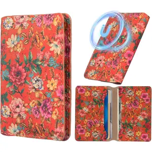 Denior Floral Magnetic Wallet for MagSafe and Most Devices, with RFID Protection, Women's Magnet-Attached Card Holder
