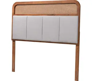 Baxton Studio Esti Grey Ash Walnut Rattan KingWood Headboard