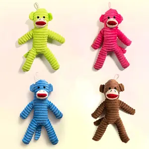 Squeaky Monkey Plush Dog Toy-Durable Polyester Blending Material, Cartoon Design, Suitable for Interactive Play and Self-Entertainment