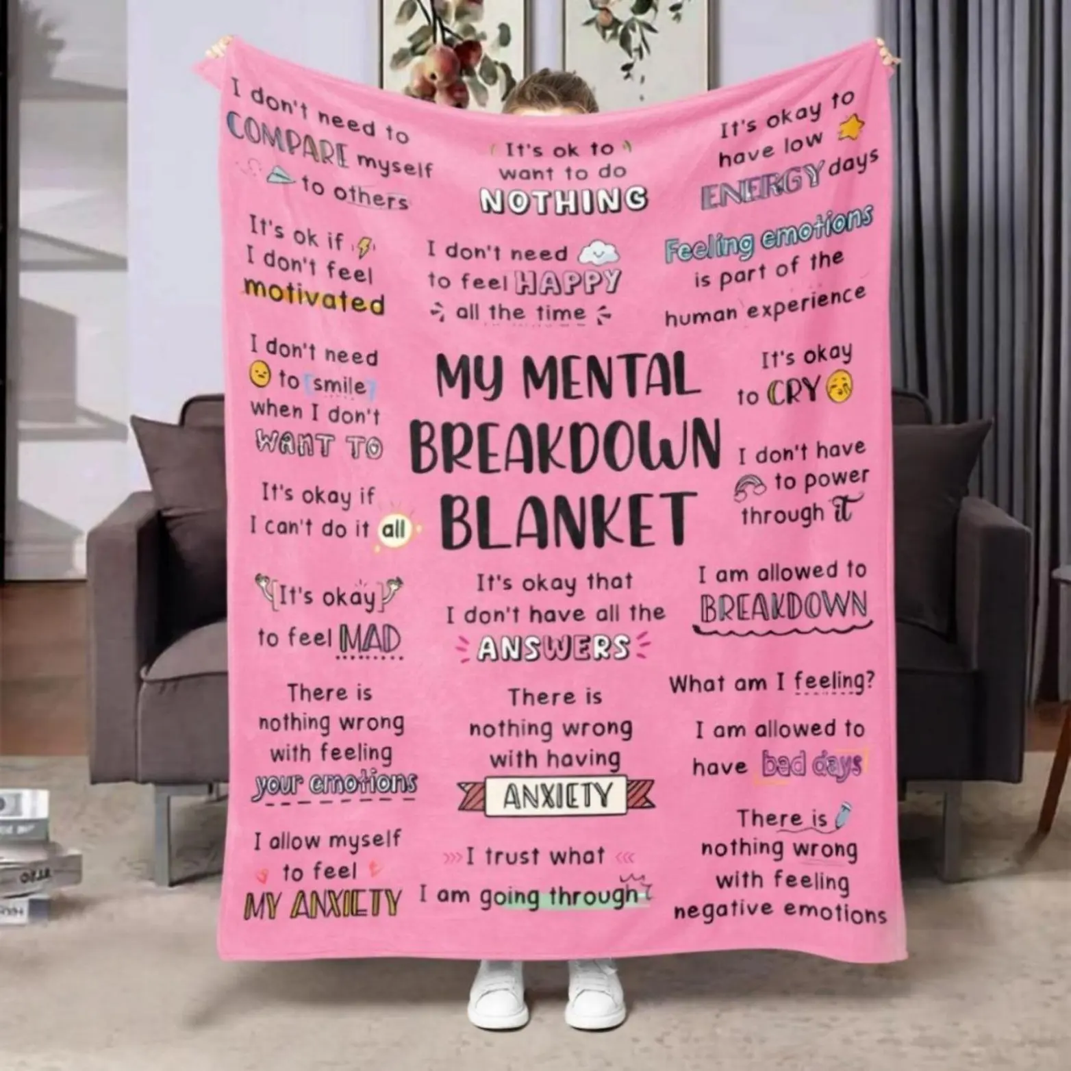 Soft Comfortable Funny Throw Blanket Cozy Contemporary Pink Flannel My Mental Breakdown All-Season Or Home Decor,Bed,Sofa,Travel Ideal Gift For Women,Men,Birthday,Mental
