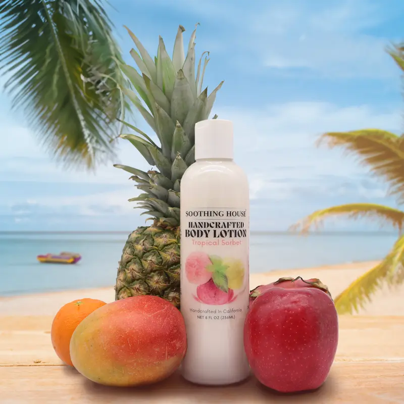 Handcrafted Tropical Sorbet Scent Sunflower Body Moisturizer - Vegan Cruelty-Free Cosmetic Lotion for Adults, Soothing Sensitive/Dry Skin, Hydrating, Smoothing, Softening, Anti-Aging, Fresh Daily Comfort for Cracked Heels