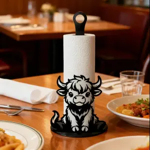 Metal Highland Cow Toilet Paper Holder, Elegant Hollow Iron Roll Dispenser, Bathroom Kitchen Decor, Suitable for Bathrooms, Dining Rooms,Bedrooms