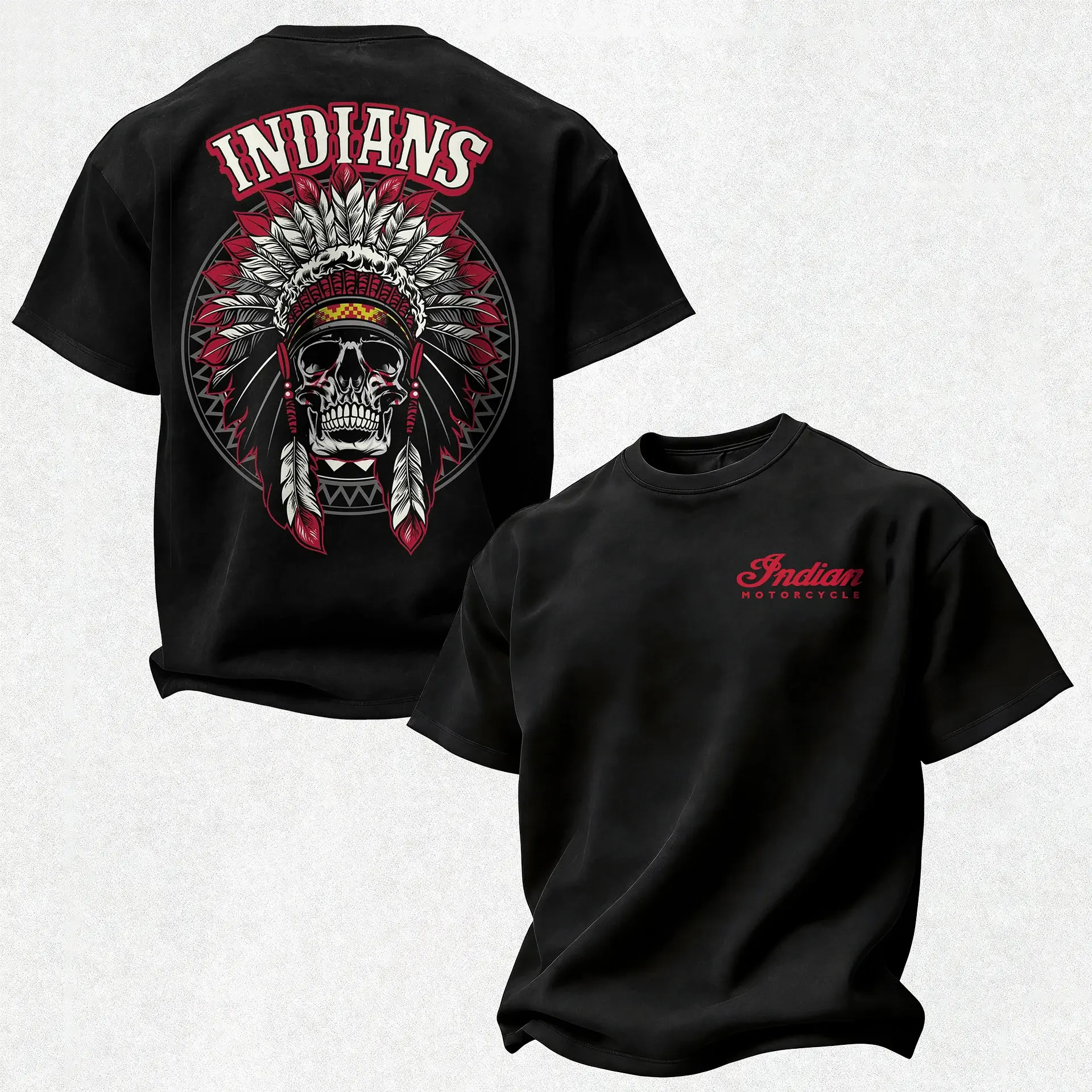 Vintage Indiians Motorcycle Shirt, Badass Skull Headdress Biker Tee, Top Tier Graphic Shirt for 2026, Camo Style, Streetwear, Casual Menswear Shortsleeve Crewneck