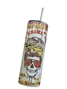 True Crime Obsessed 20 oz Skinny Tumbler Splatter Tumbler, Halloween Sublimation Bottle Drinkware Lid Metal Portable Water Bottles Beverage Lightweight Straw