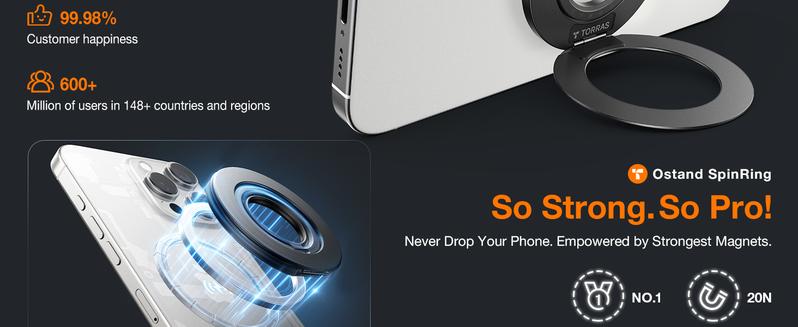 TORRAS Dual-Ring Grip Ring Holder Compatible with PopSockets MagSafe Kickstand Magnetic Easy Holding for iPhone 16/15/14/13/12/11 Pro Max, Samsung, Google