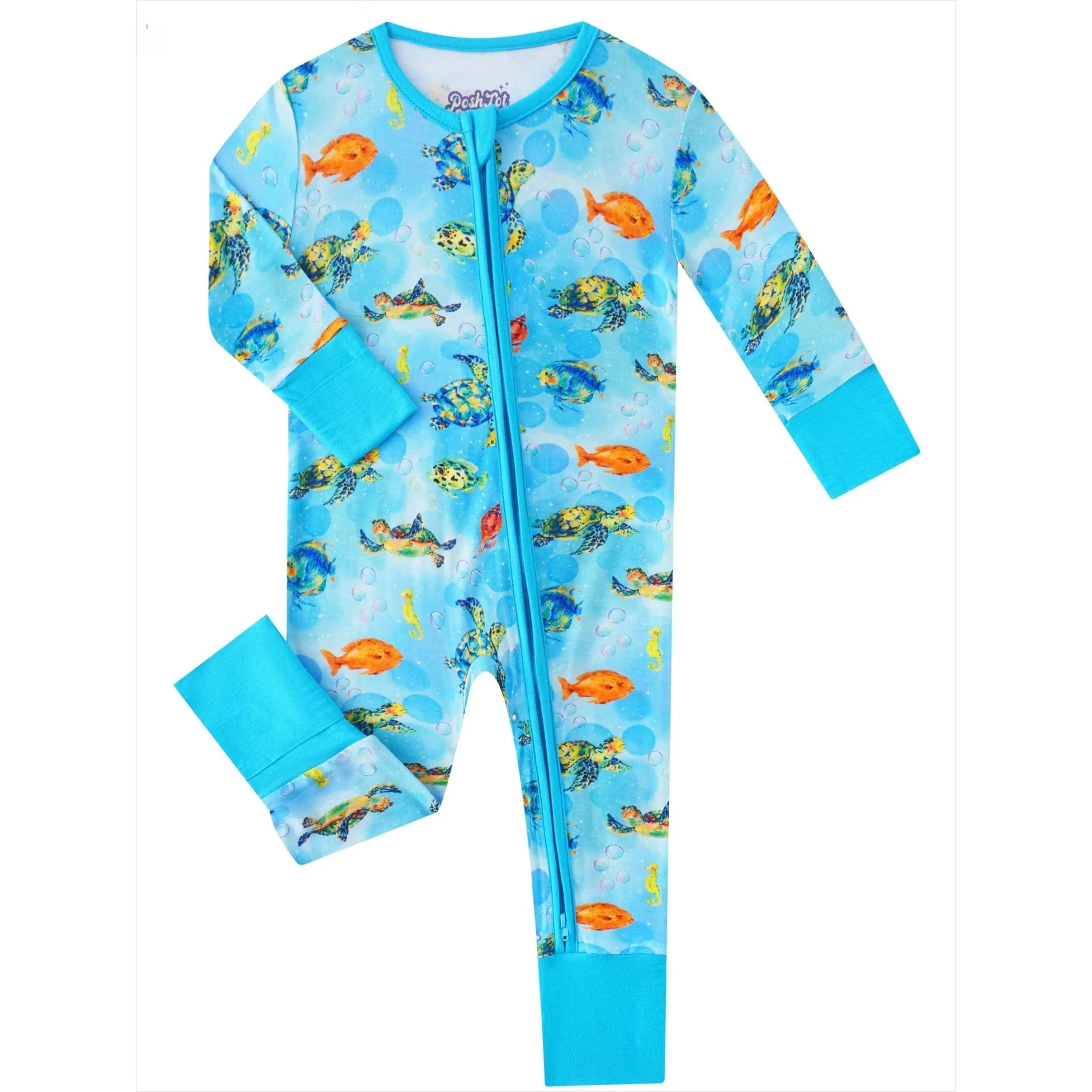 Posh TOT Sea Turtle Bamboo Baby Convertible Zippy Romper