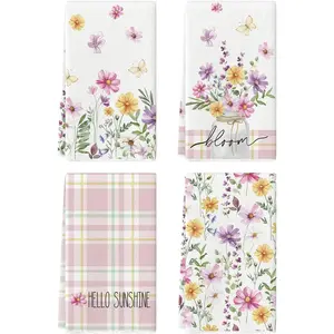 Flower Vase Hello Sunshine Spring Kitchen Towels Dish , 18x26 Inch Seasonal Decoration Hand Towels Set of 4