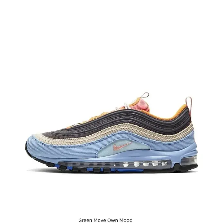 Light Blue Black Beige Orange Gradient Knit Upper Air Cushion Running Sneakers Light Orange Nike Swoosh Logo Transparent Full-Length Air Sole Black Rubber Outsole Lace-Up Daily Casual Sports Trainers for Men Women