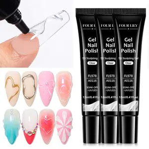 FOURLILY 3pcs 5D Sculpting Gel, UV Gel Set, Clear Nail Art Shaping Gel Polish for DIY Manicure Designs, Painting 3D Flower Nail Decorations, For Spring Summer, Floral Nails & Valentines Day Nails, Nail Art Essentials, Nail Accessories