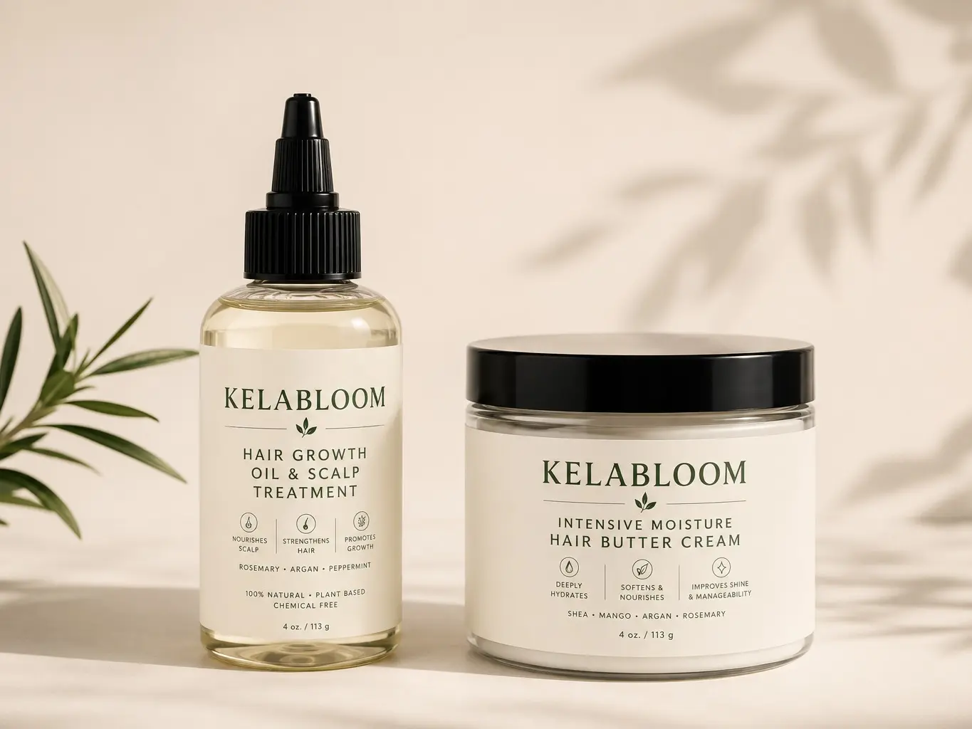 KelaBloom Intensive Moisture & Growth Bundle - Hair Oil & Butter Cream Duo (2-Piece Set)