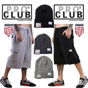 A PRO CLUB Fleece Cargo Shorts /Plus A cuffed Beanie , Drawstring closure Elastic waistband with drawstring Six pockets for maximum storage, Pro Club Men's Cargo Fleece Shorts are crafted with a heavyweight durable fleece. Motocross Menswear