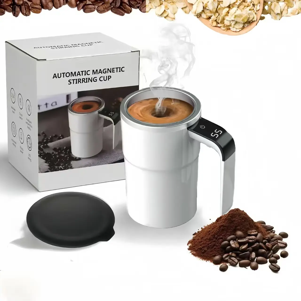 Auto Magnetic Self Stirring Coffee Mug Rechargeable, Milk Frother Mixing Cup with Temperature Screen(No Heating), 304 Stainless Steel Electric Mixer for Coffee Latte Milk Protein Shakes Game Changer